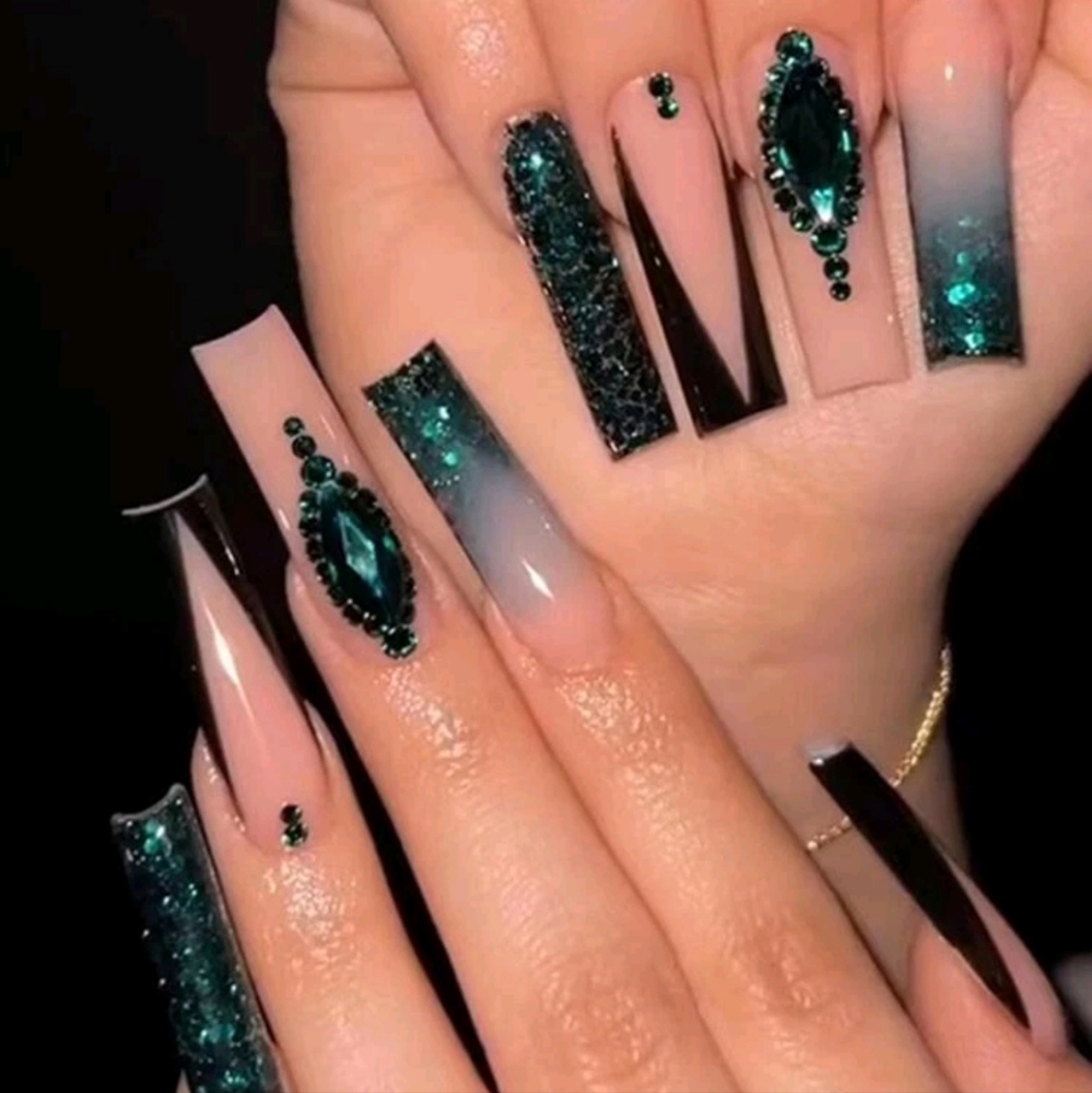 Nails 24 Pieces Set Long Coffin Shaped Black Nails Tips